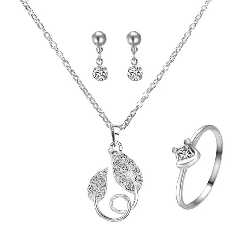 

Hot sale lucky leaves necklace Austrian crystal necklace earring rings jewelry set free shipping