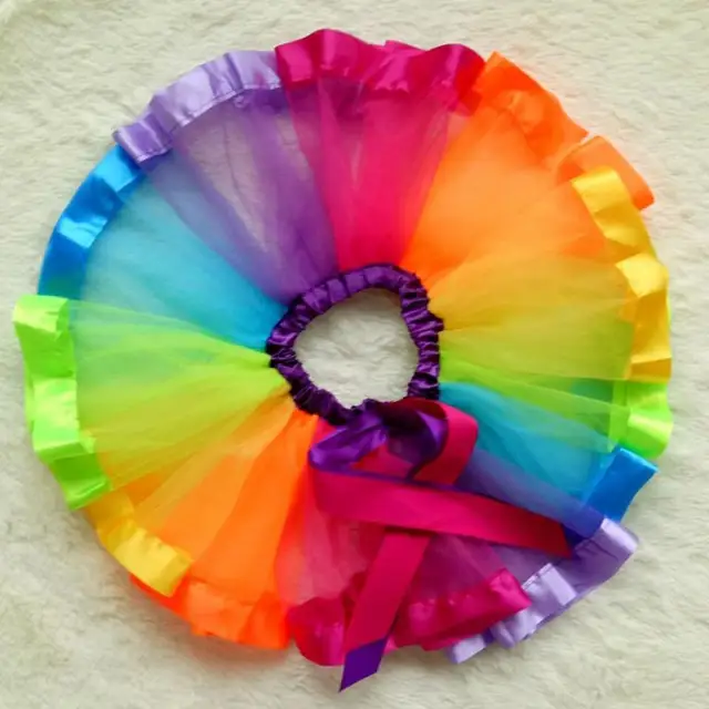 2018 Hot Selling Kids Lovely Handmade Colorful Tutu Skirt Girls Rainbow Tulle Tutu Mini Dress Dance Bubble Skirt 1-9T