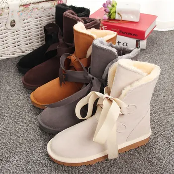 

New Australian Style Women Snow Boots Riband Leather Winter Shoes Women's Fur Snow Boots Brand Ivg Size US 3-11