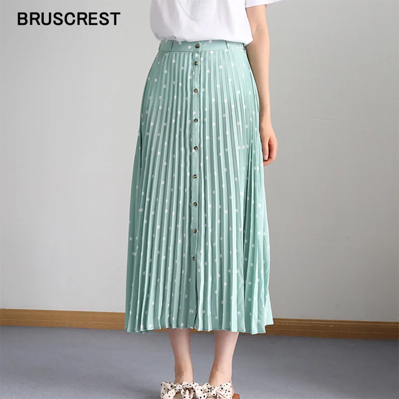 

2019 High waist skirts womens elegant polka dot pleated skirt women midi skirt button female casual chic a line skirt