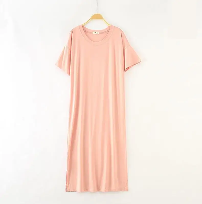Модальные платья пижамы с коротким рукавом домашняя длинная юбка тонкая ночная рубашка с круглым воротником новая летняя женская ночная рубашка - Цвет: Pink