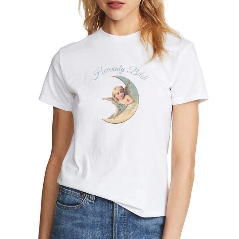 

Baby Angel Moon T Shirt Women Harajuku Tumblr Grunge Hipster Retro Vintage 90s Kawaii Art Hoe Aesthetic Clothes S-XXXL