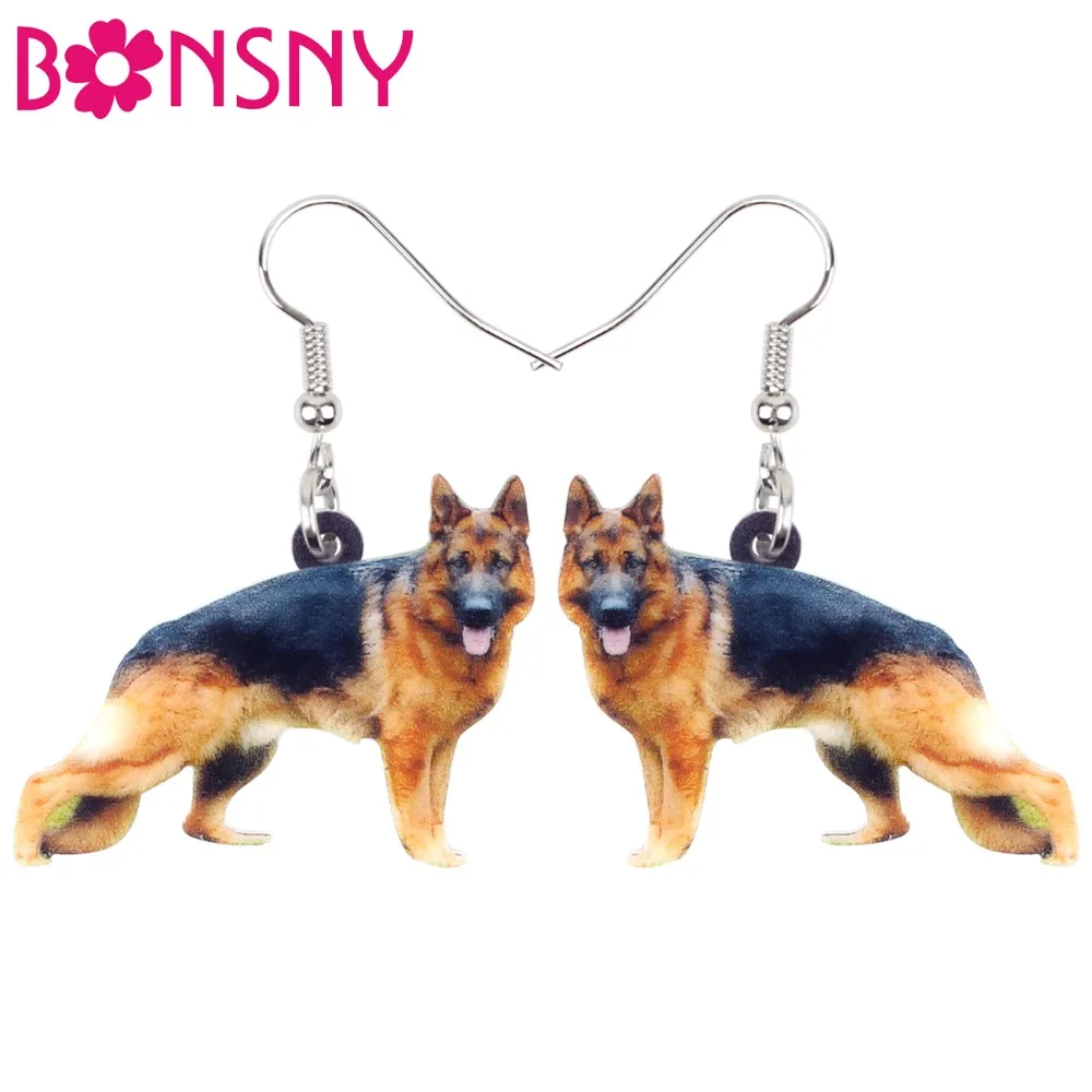 

Bonsny Statement Acrylic German Shepherd Dog Earrings Dangle Drop New Fashion Animal Jewelry For Women Girls Pet Lovers Brincos