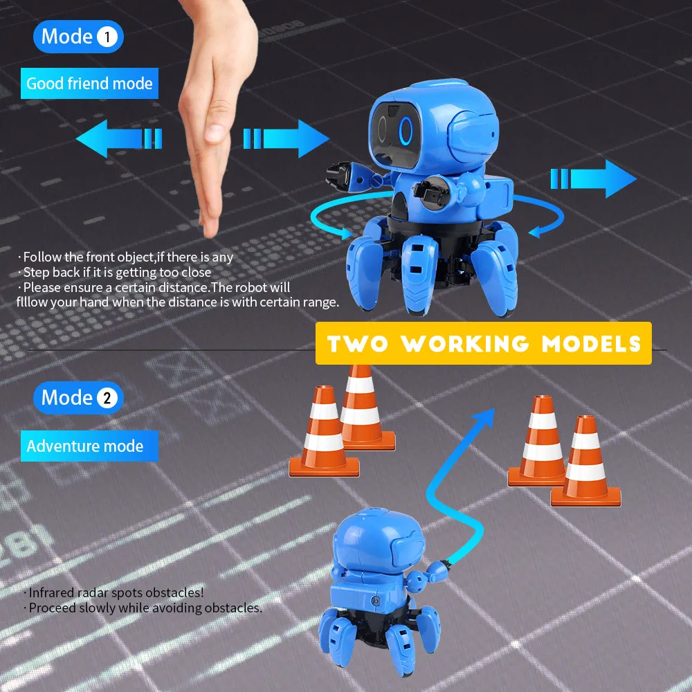 DIY Собранный робот, два режима, режим Expedition, режим следования, Электрический робот инфракрасное препятствие, избегание образования, игрушки, рождественские подарки