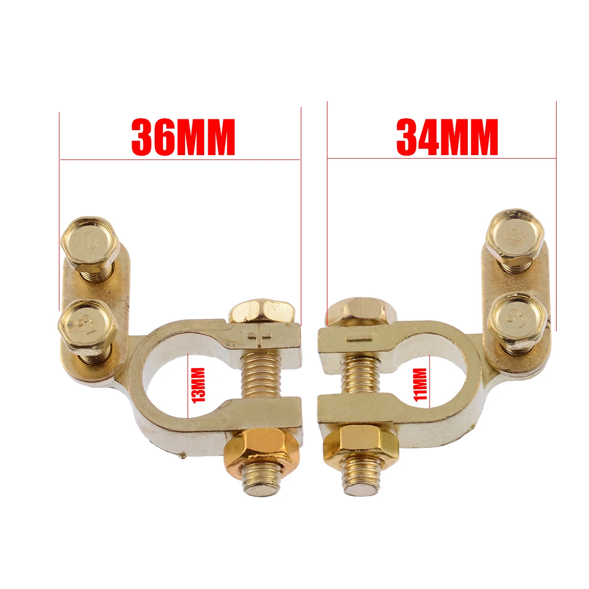 New Arrival 2Pcs 35mm Positive 34mm Negative Gold Plated Universal Car Battery Terminals Accessories