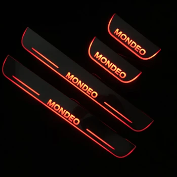 

RQXR led stainless steel overlay acrylic door scuff for ford mondeo moving door sill plate lining decorative light,4pcs