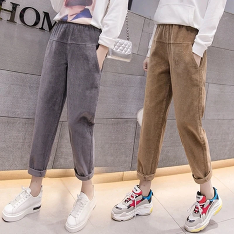 

Spring Vintage Corduroy Harem Pants For Women Elastic Waist Casual Pants Femme Autumn A-014