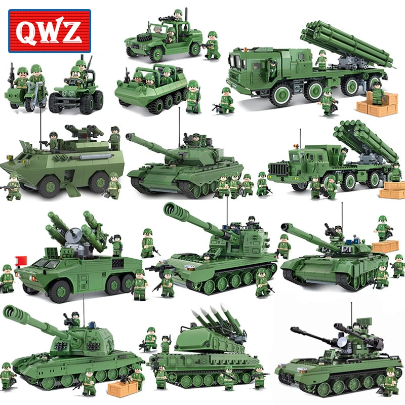 

QWZ Large Panzer Tank Building Blocks Legoes Military Army Constructor Bricks Educational Toys for Children Gifts