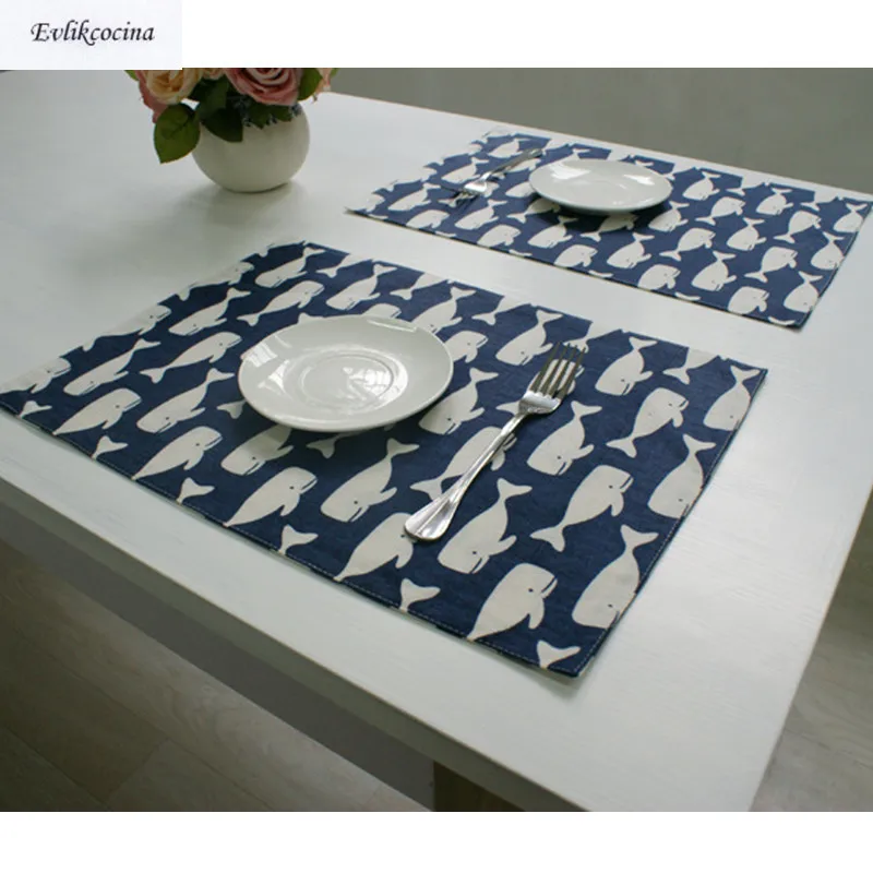 

Free Shiping Whale Printed Dark Blue Placemat Dining Table Coaster Cloth Insulation Coffe Tea Cup Pad Kitchen Placemat for Table