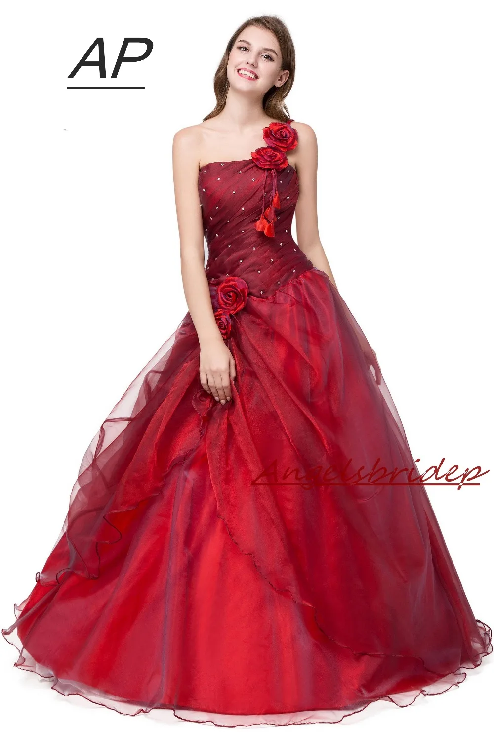 

ANGELSBRIDEP Quinceanera Dress Red Vestidos De 15 Anos Sexy One-Shoulder Masquerade Ball Gowns Formal Party Gowns 2019 Hot Sale