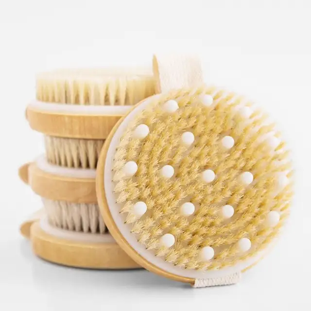 Body massage bath brush wooden bristle bath brush  Scrub Skin Massage Shower Body Round Head Bath Brushes Bathroom Accessories 1