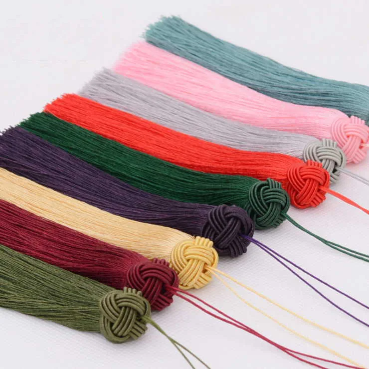 9 Colors Long Tassel Fringe 13 cm Chinese Knots Tassel Fabric Ice Silk