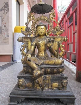 

bi002212 31"Nepal Buddhism Bronze gild Green Tara Guan yin Avalokitesvara Buddha Statue