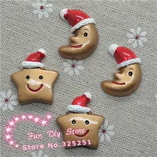 Рождественская плоская задняя звезда и Луна с шляпой Смола Кабошон ремесла 24*27 мм 50 шт./партия