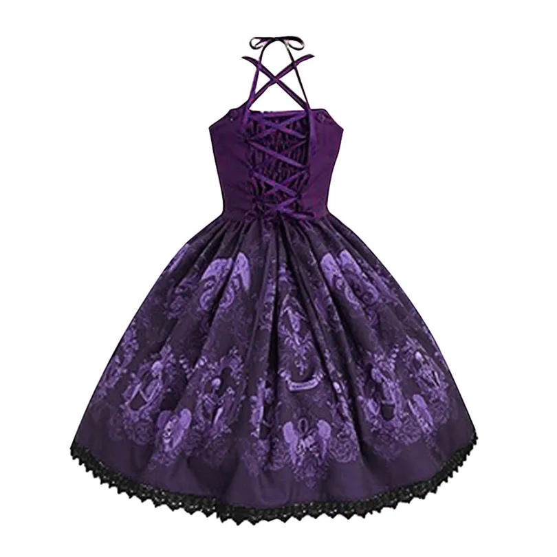 Skull Print Dress For Women Punk Style Summer Dress Strap Hepburn Dress Big Swing Party Dress Large Vestido De Festa 40JUN51