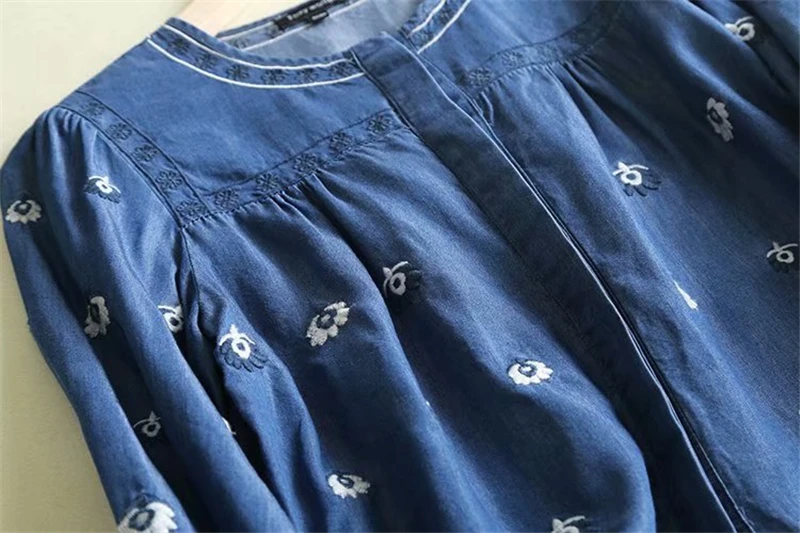 Мягкая джинсовая рубашка в европейском и американском стиле с изысканной вышивкой, блузка с длинными рукавами, весна-лето