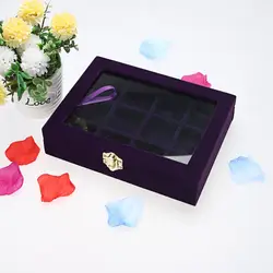 Новый бархат стекло Jewelry Дисплей Коробка лоток держатель для хранения коробки Фиолетовый ювелирный чехол Высокое качество