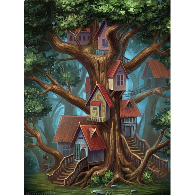 

5D Diamond Embroidery Rhinestone Diamond painting Pasted Paintings Cross Stitch Kit Tree House diamond Decor KBL