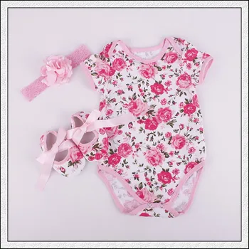 

Pink floral Baby Toddler Romper + headband + shoes / 3 pcs set FREE SHIPPING / rose printted romper