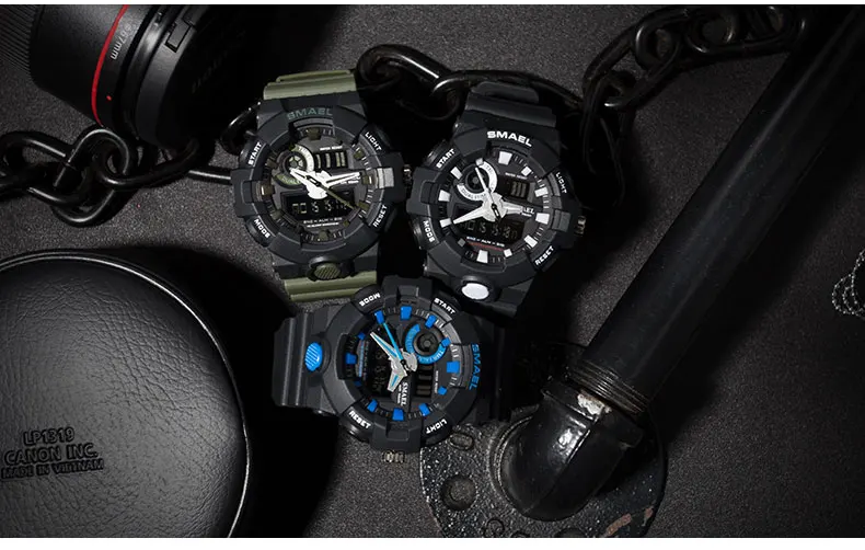 SMAEL часы с двойным дисплеем мужские роскошные Цифровые часы с хронографом военные Аналоговые Кварцевые спортивные часы светодиодный наручные часы Прямая поставка
