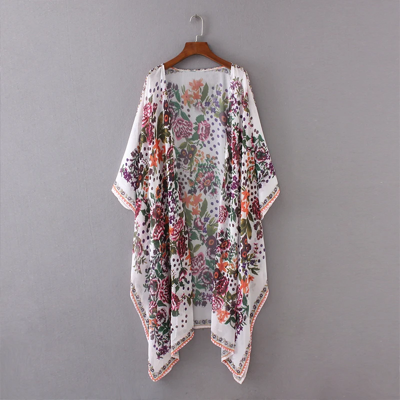 

WEPBEL Womens Tops And Blouses Chiffon Cardigan Printing Long Sleeve Loose Plus Size Summer Blouse S-5XL