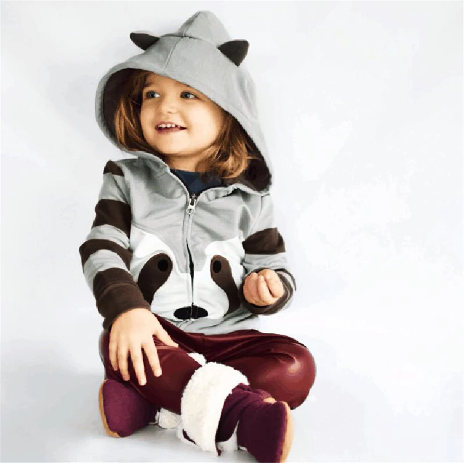 

2019 New Hot Sale Spring and autumn Boys And Girls Cotton Cartoon raccoon Hooded Sweater Children Baby Warm Sweatshirt Clothing