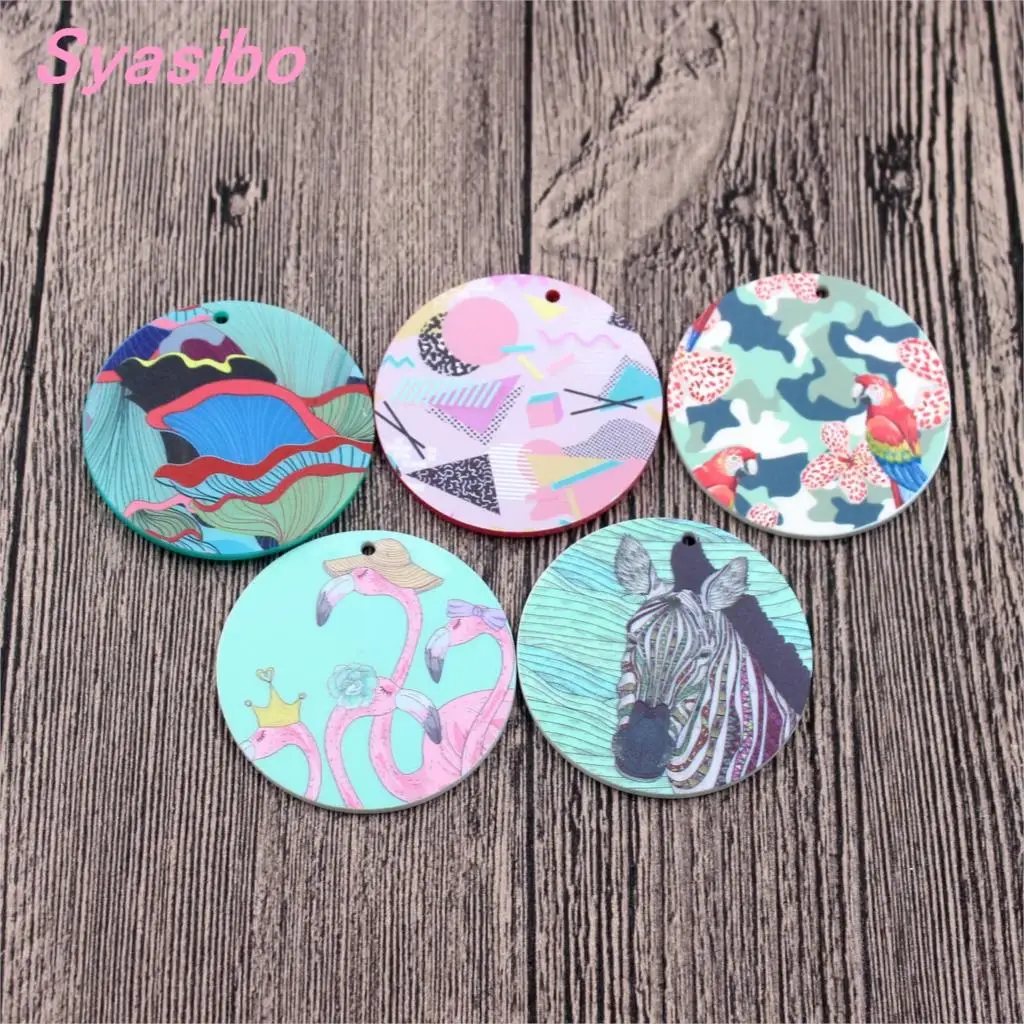 

50mm Acrylic Pendant Circle Flower Zebra Geometry Flamingo Necklace Party DIY Cutout 2" AC1045