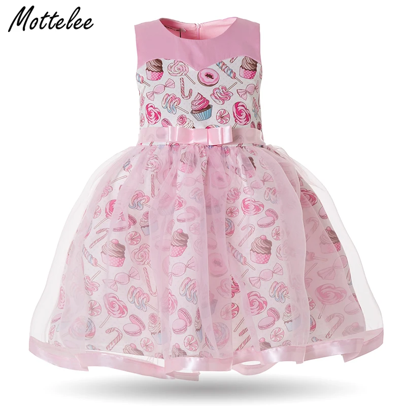 Girls Princess Dress Candy Print Birthday Wedding Party Pink Baby