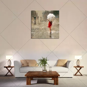 

Fashion Large Wall Art Canvas oil Painting Modern Sexy red Women in the rain Picture Abstract Figure Oil Painting For Home Decor