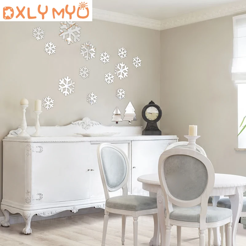 Christmas Snowflake Sticker 3d Acrylic Mirror Wall Stickers