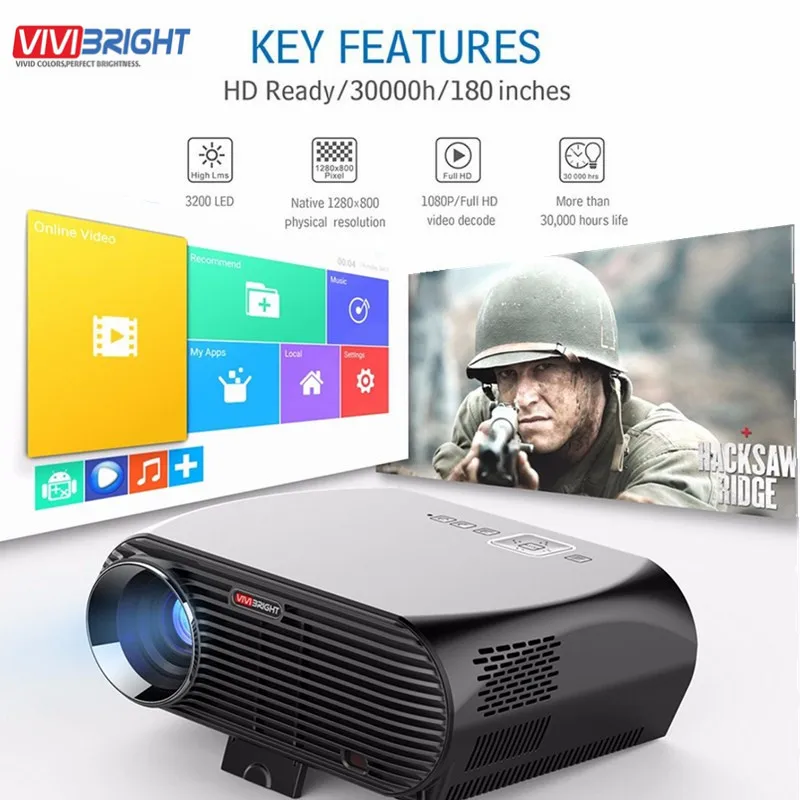 

VIVIBRIGHT GP100 Android Projector Full HD 3200 Lumen 1080P WIFI Bluetooth LED LCD Home Theater Cinema Video Projector Proyector