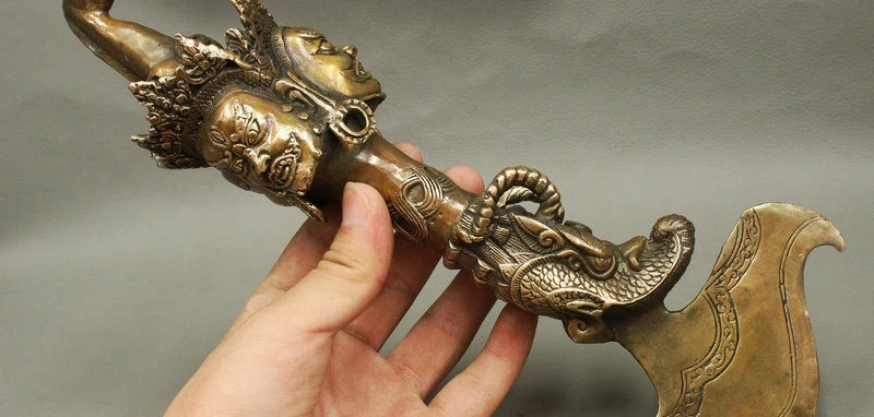 

11" Chinese Tibetan Buddhism Bronze Mahakala Hayagriva Statue Axe FaQi Phurpa