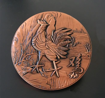 

Pure copper, twelve Chinese Zodiac chicken copper plate, handicrafts collection