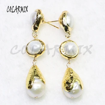 

3 Pairs Natural stone earrings Gold color plated stone earrings Fashion jewelry gift for lady long earrings jewelry 9048