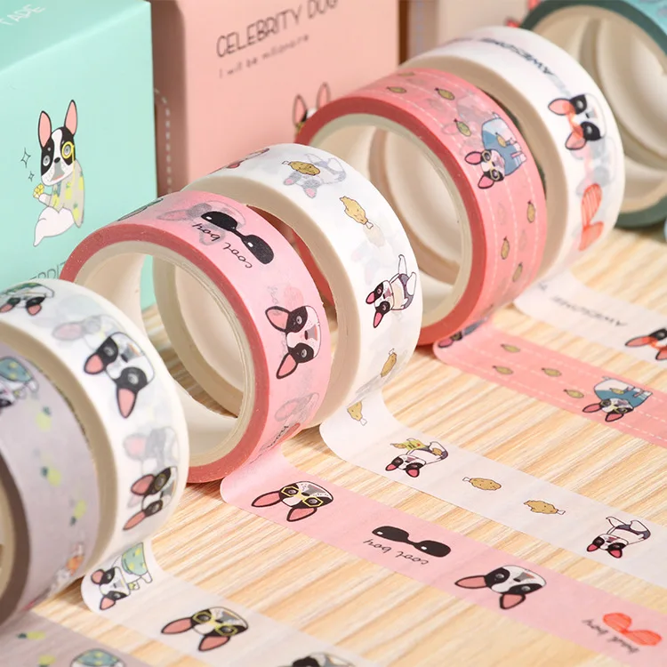 

2 pcs/pack Smile French Bulldog Washi Tape Adhesive Tape DIY Scrapbooking Sticker Label Masking Tape