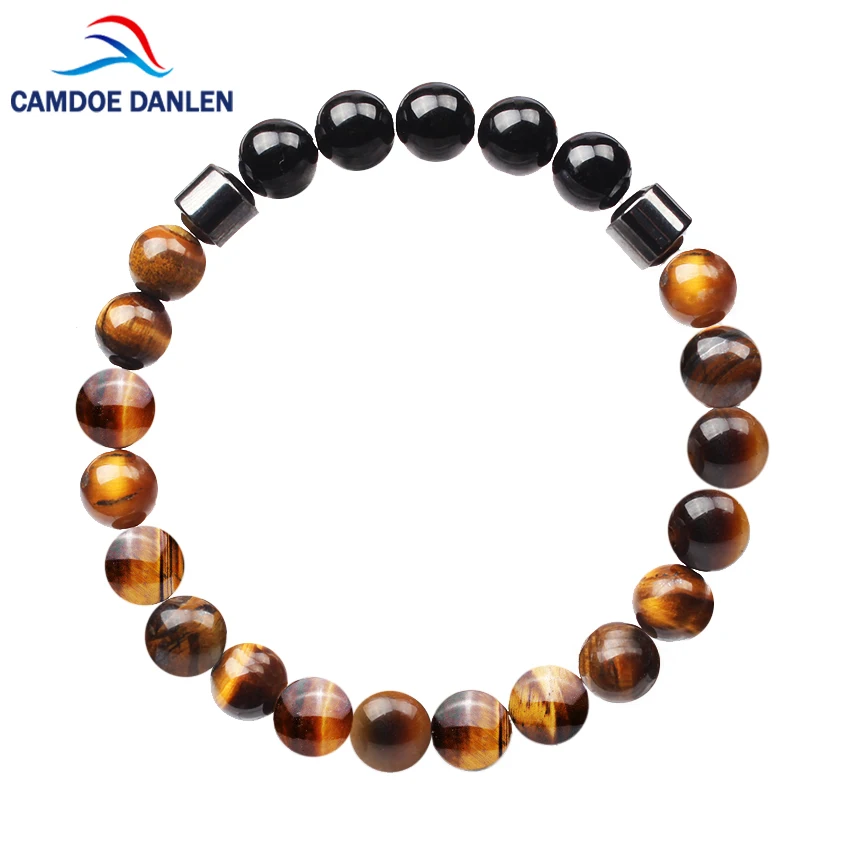 

CAMDOE DANLE 2017 Natural Hematite Buddha Bracelets Tiger Eye Black Onyx Bracelet Bangles Charm Men's Bracelets For Men Jewelry