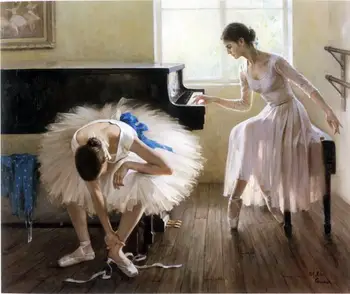 

Realistic Giclee Canvas Prints Frameless Canvas Wall Art for Home and office Decorations Two Ballerina next to the piano Picture