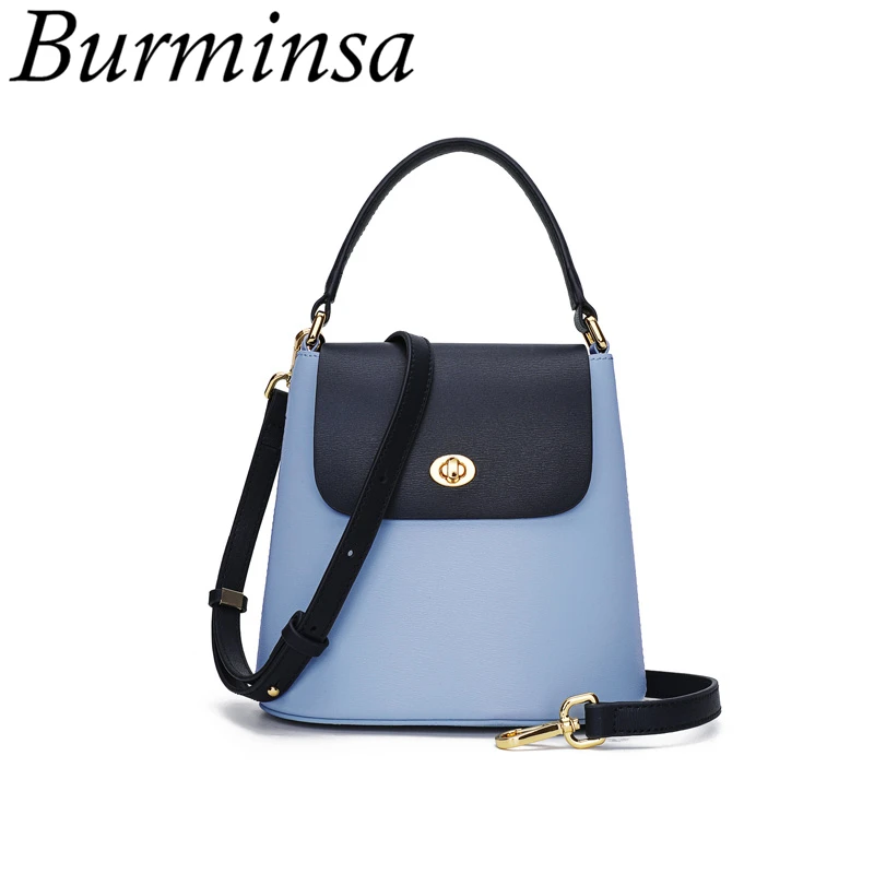 

Burminsa Mini Bucket Ladies Genuine Leather Bags Unique Design Women Handbags High Quality Phone Shoulder Messenger Bags 2019