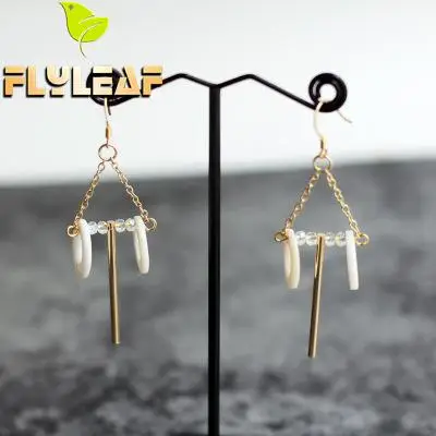 

Flyleaf 925 Sterling Silver Natural Shell Long Drop Earrings For Women Triangle Dangle Earings Fashion Jewelry Original Handmade
