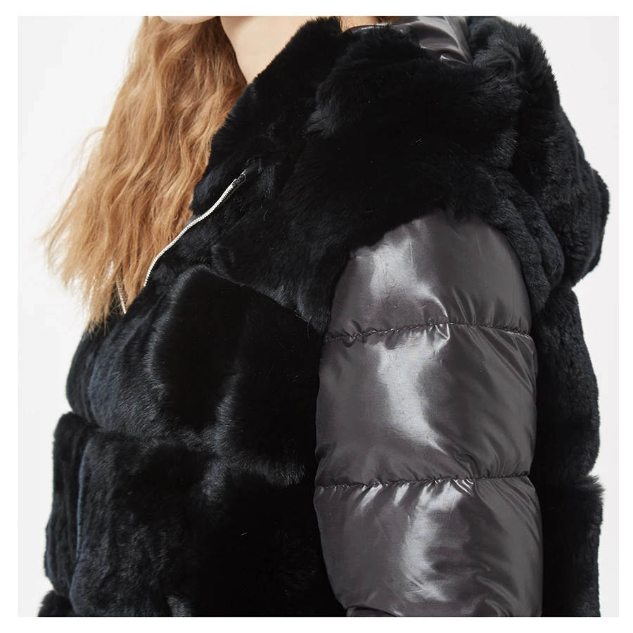 Натуральный короткая кролика рекс пальто с мехом женские зимние натуральный Меховая куртка с меховым капюшоном fanshion пиджаки вниз рукава пальто спортивная