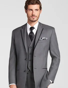 Najtaniej 2018 Nowy Dostosować Wykonane Notch Lapel Dwa Przyciski Szary Groom Smokingi Groomsmen Wełna Mężczyźni Garnitury ślubne Ubrania (kurtka + Spodnie + Kamizelka)