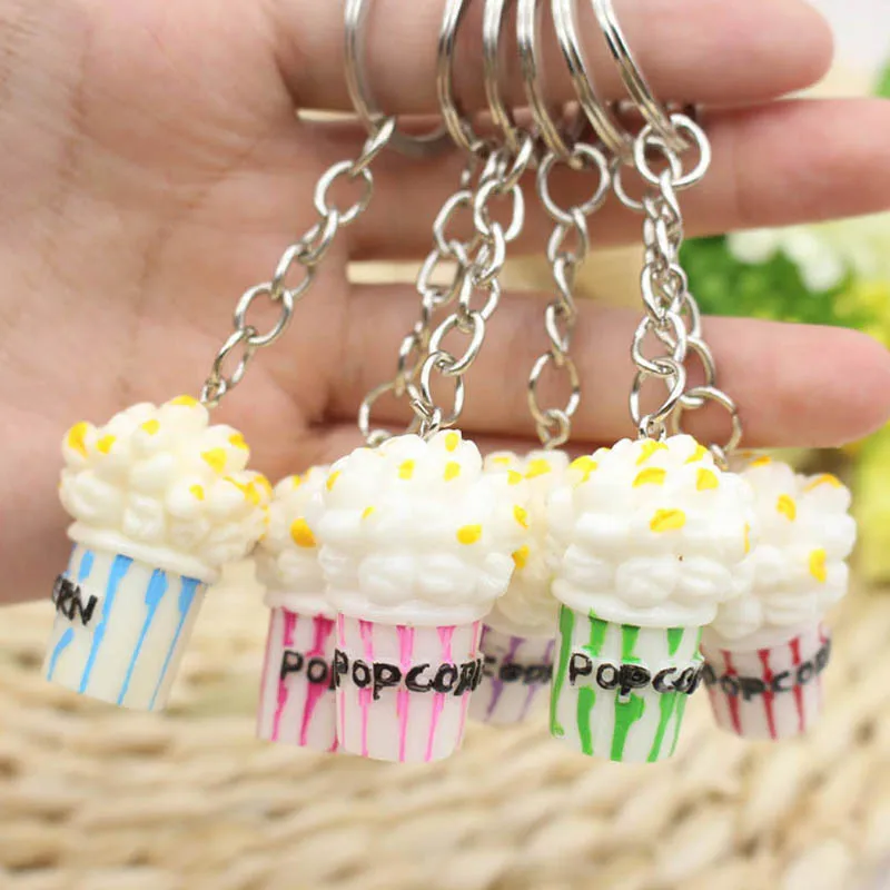 

12pcs/lot Alloy Resin Food Popcorn Multiple Color Trendy Style KeyRing KeyChain