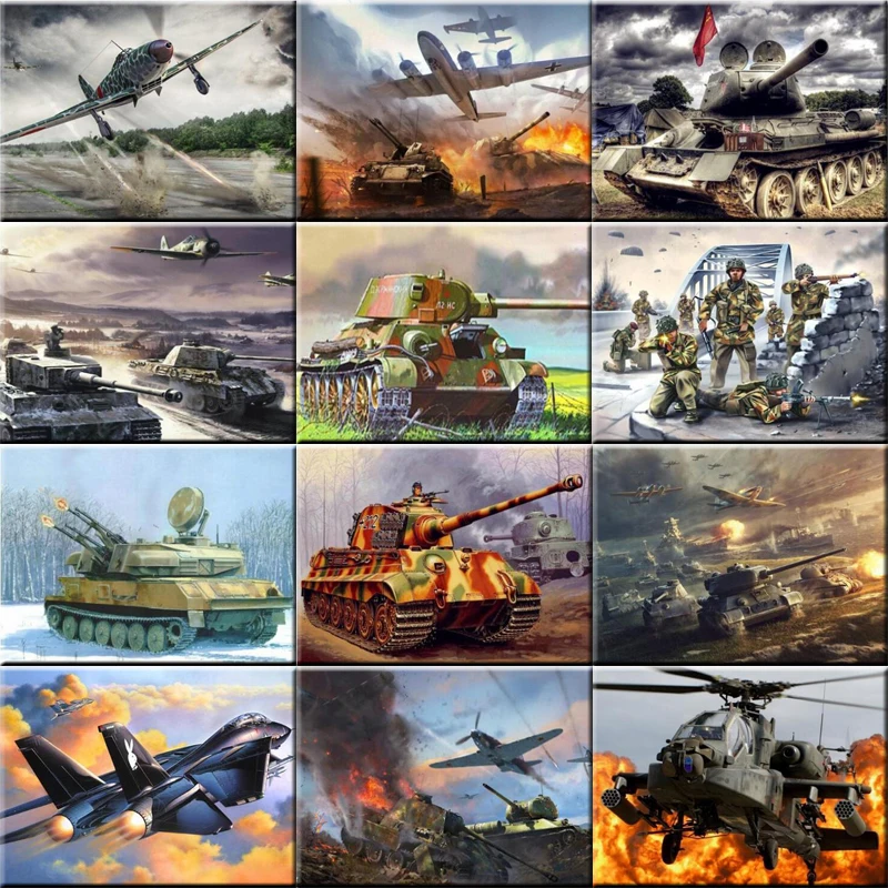 

New Needlework Diamond Painting Tank, aircraft & war Diamond Embroidery All round Drill Rhinestone Mosaic decor Picture fc381