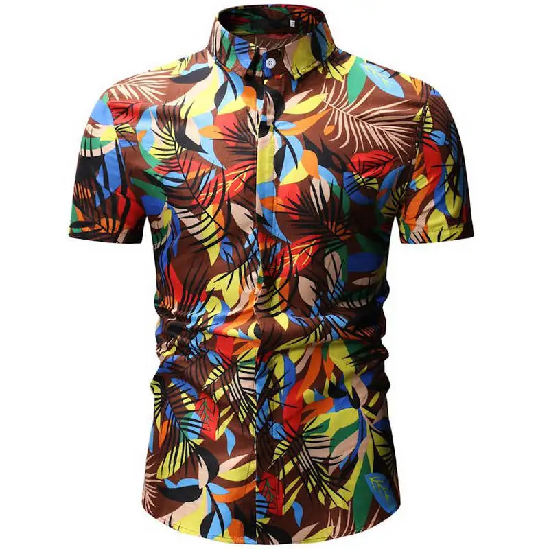 2019 новые летние мужские с коротким рукавом пляжный Гавайские рубашки Повседневное цветочный стандартные для рубашек плюс Размеры 3XL