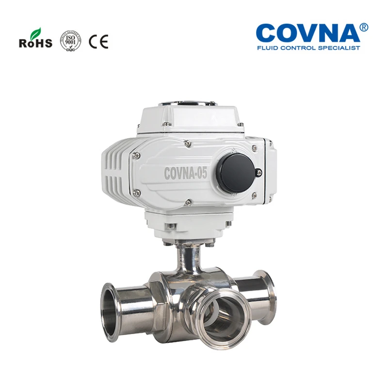 25 мм санитарный моторизованный шаровой клапан SS304 пищевой тройной зажимное соединение