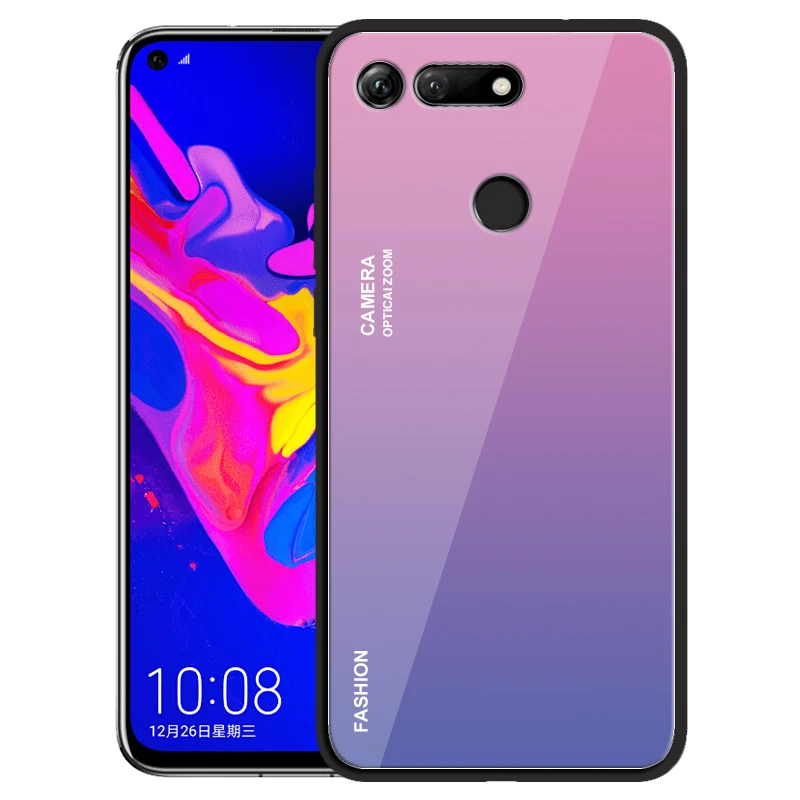 Модные прозрачные градиент Цвет закаленное Стекло чехол для Huawei Honor 8X10 Lite V20 6X V10 9N