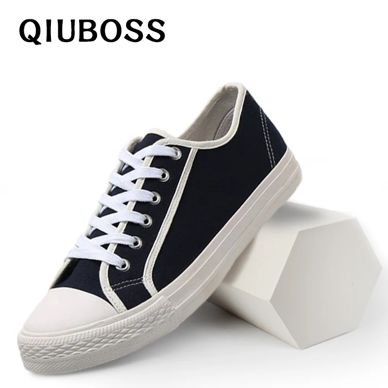 Qiuboss Men's Canvas Casual Shoes Classic Flats Breathable Vulcanize Shoes Lightweight Lowtop