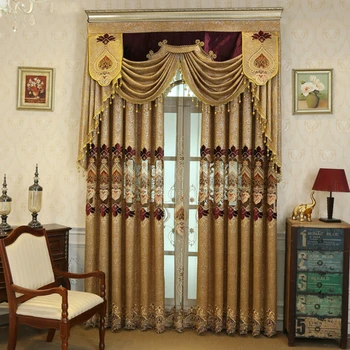 

European and American Brown Luxury Hollow Soluble Embroidery Window Curtains For Living Room Bedroom Curtains Sheer Cloth