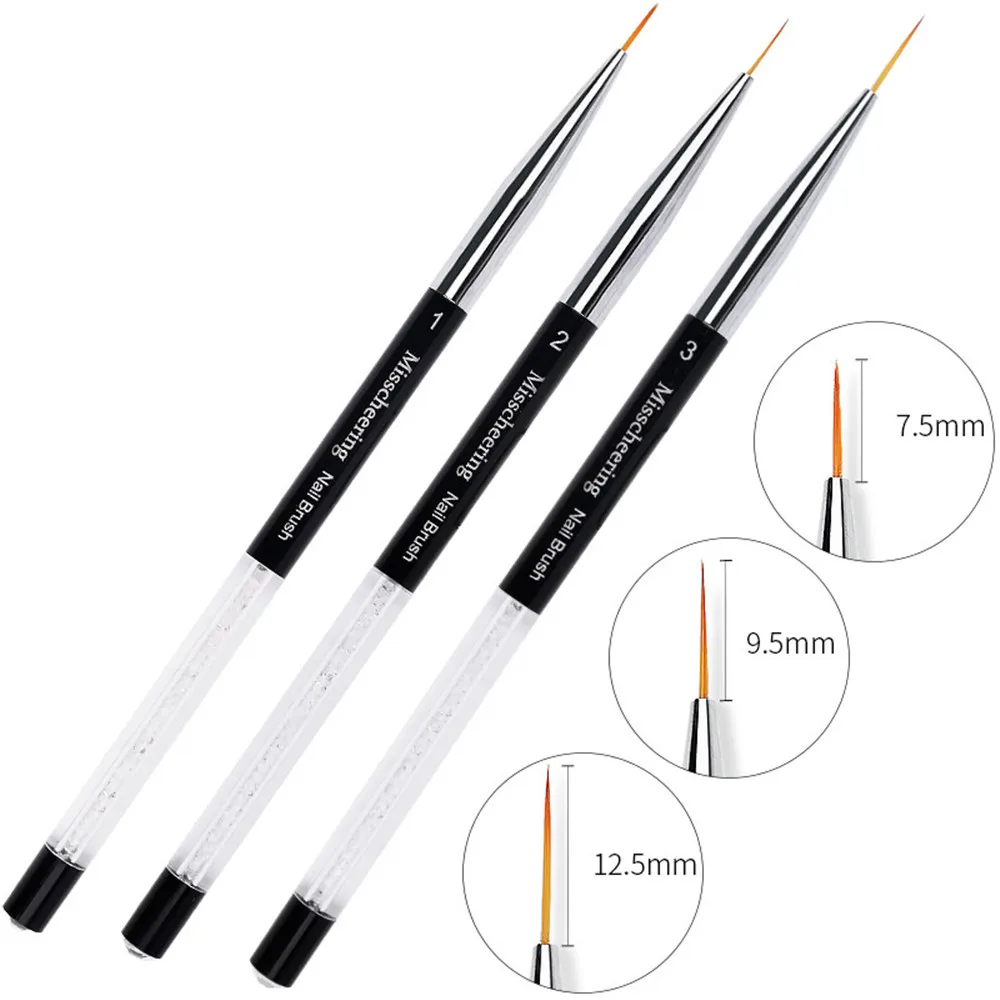 

3 Type Nail Art Brush Painting Drawing Lines Pen Gel Carved Stainless Steel Crystal Acrylic Handle Manicure Design Accessories