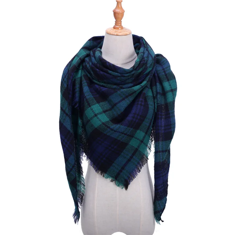 LaMaxPa Модный зимний теплый клетчатый треугольный шарф для женщин/леди одеяло пашмины шаль длинный кашемировый женский кашне, накидки - Цвет: 11